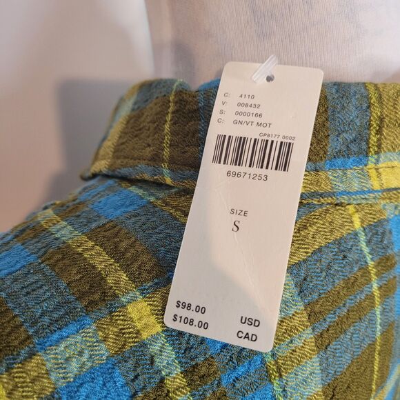 Anthropologie Pilcro Plaid Button-Down Shirt Size S Long Sleeve Green Yellow - Picture 9 of 13